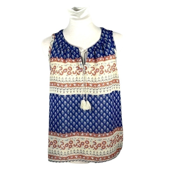 𝅺gap camisole floral boho with Tassels blue red and cream Size Large - Picture 1 of 11